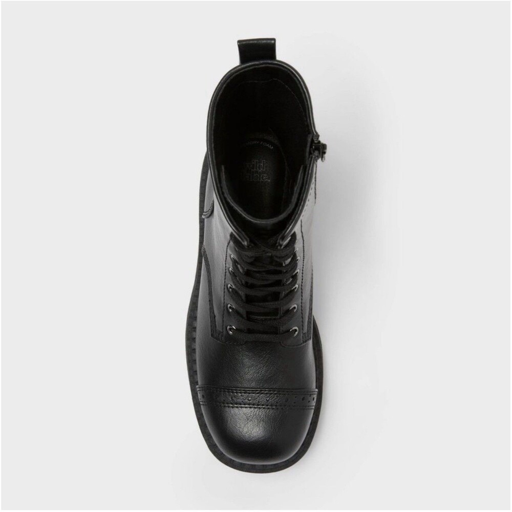Wild Fable Black Lace Up Combat Boots Side Zip Brogue Cap Toe Womens 6 NEW - Picture 3 of 9